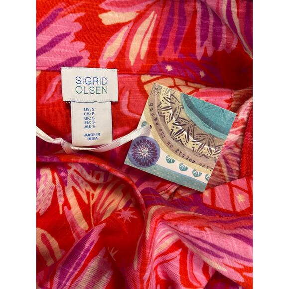 Sigrid Olsen Floral Print Pink Red Sleeveless Cotton V Neck NWT Women Small Top - Picture 4 of 7